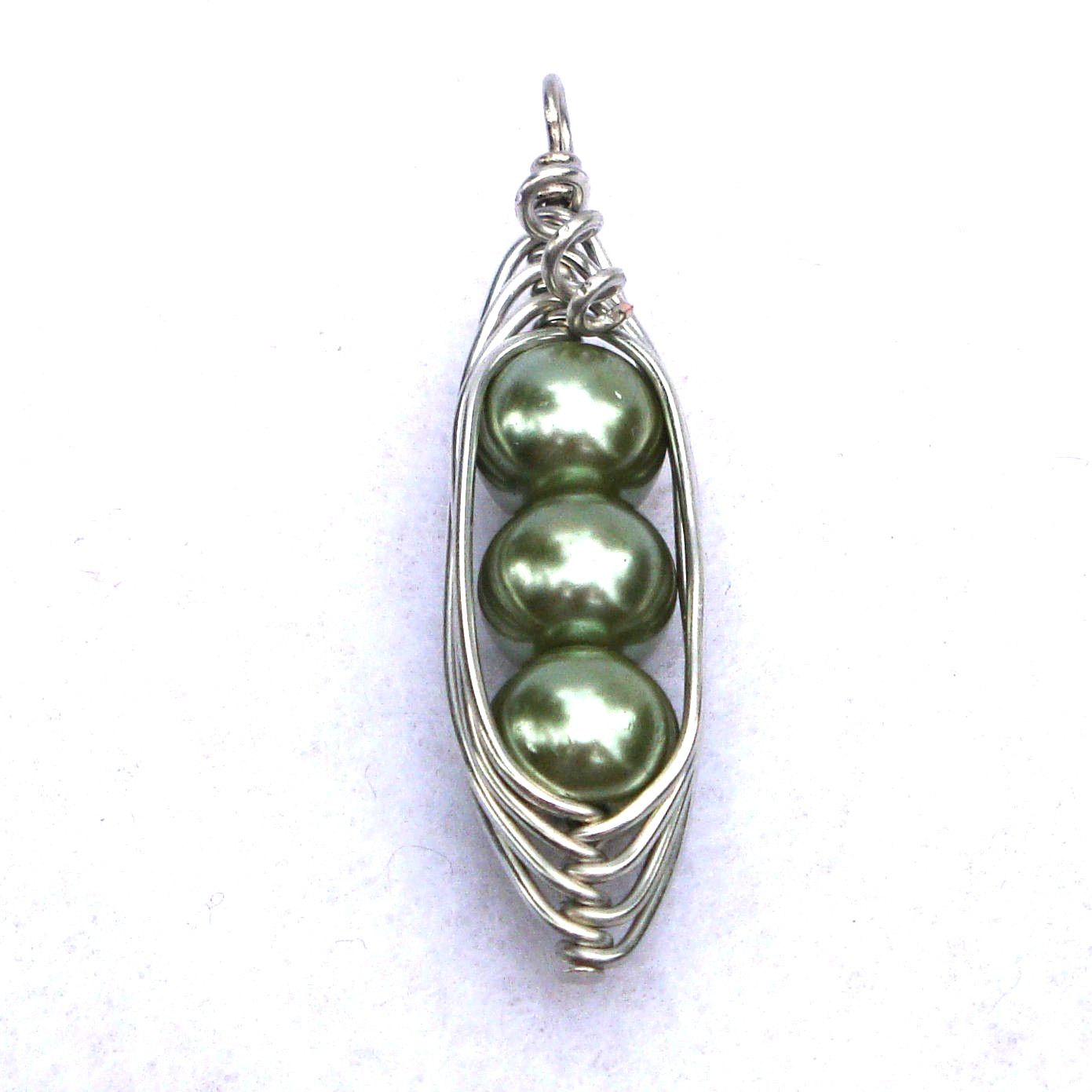 Pea Pod Necklace, Peas in a Pod Pendant, Large Green Pearls or