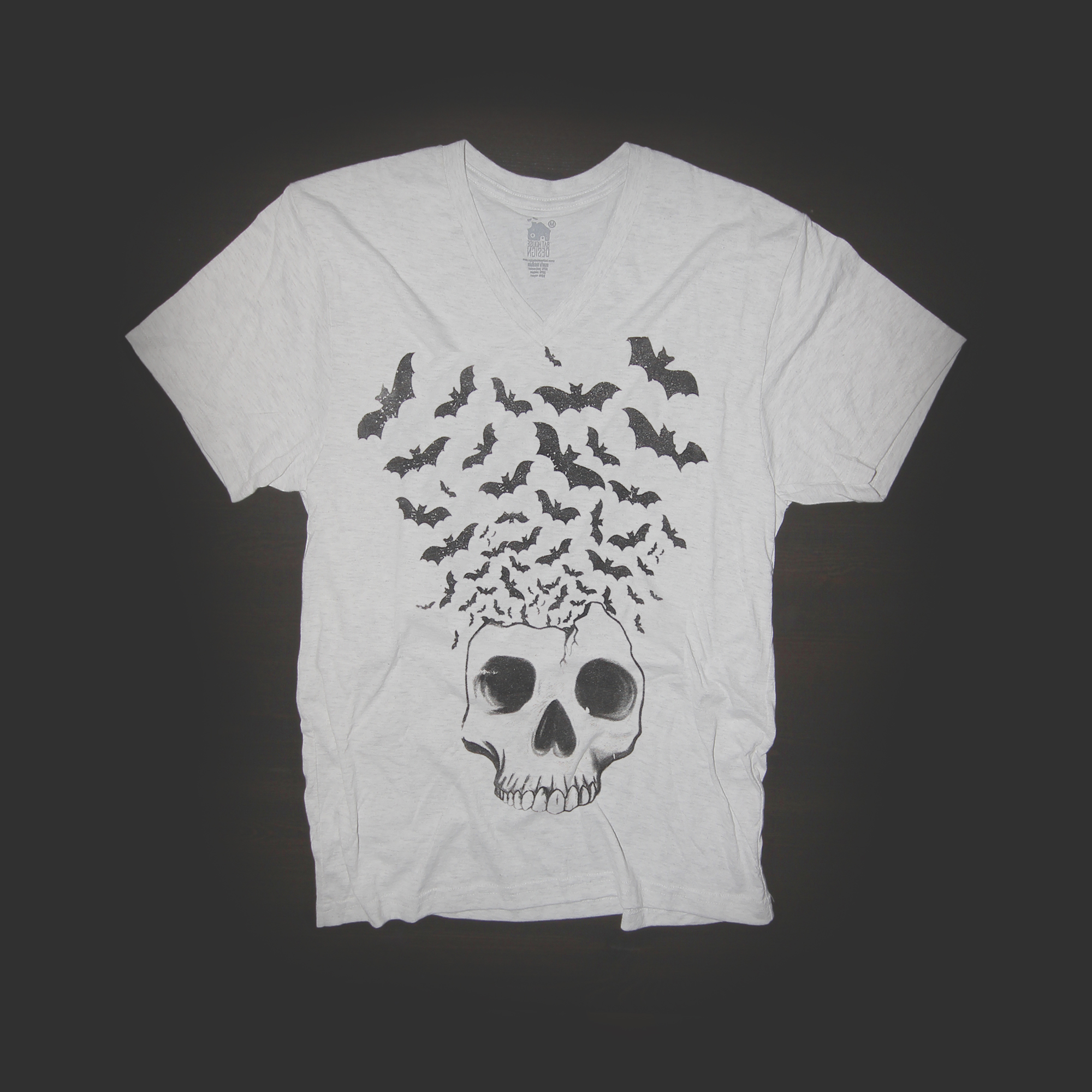 T Shirt Urban Skull W/ Bats Flying in White on Storenvy