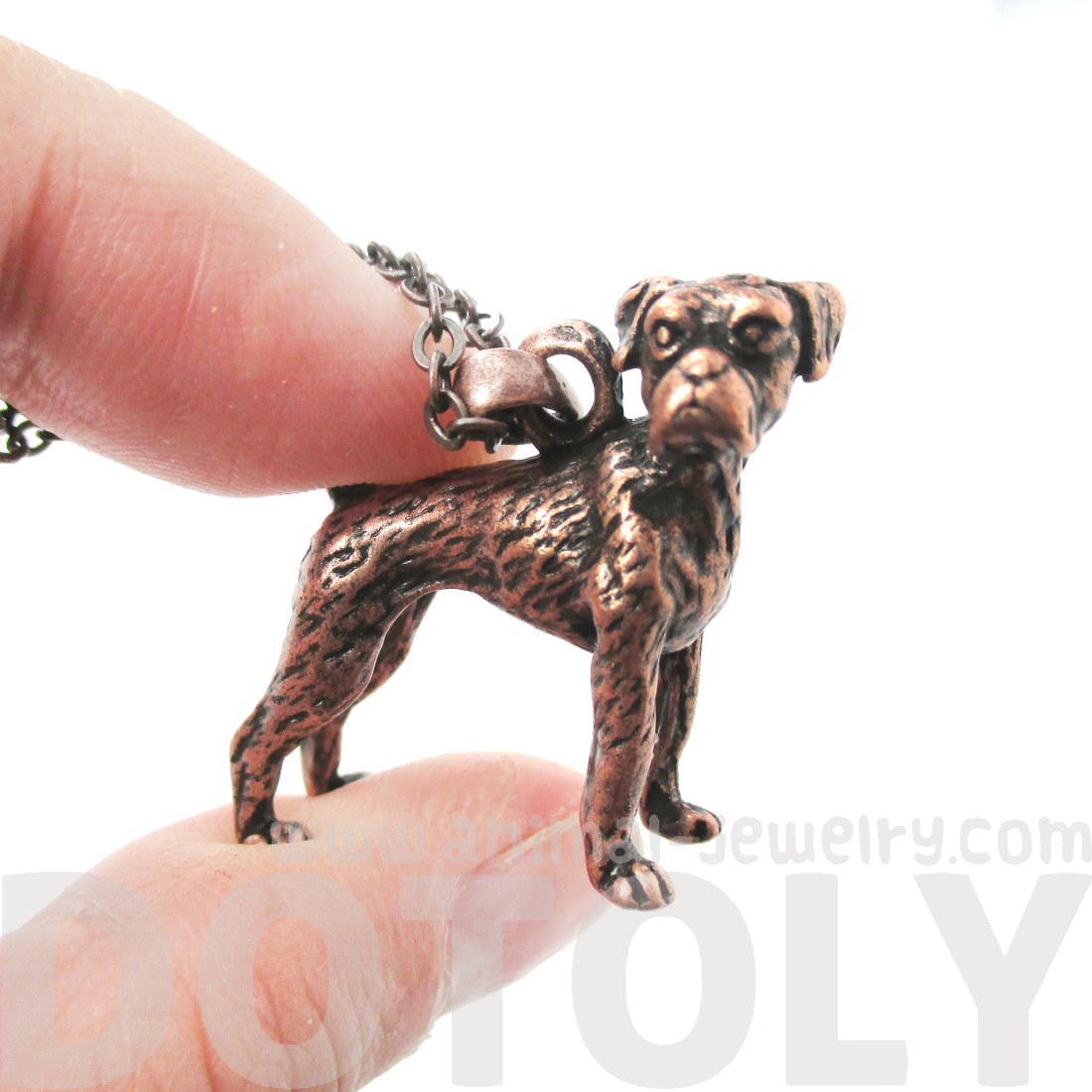 3D Realistic Boxer Dog Breed Animal Charm Necklace in Copper · DOTOLY