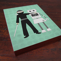 Ninjas and Robots are Friends - Wood Block Print