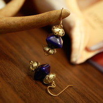 Blue Diamond Earrings with Goldtone