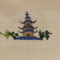 Silk Tablecloth - Cross stitch Asian Oriental Design