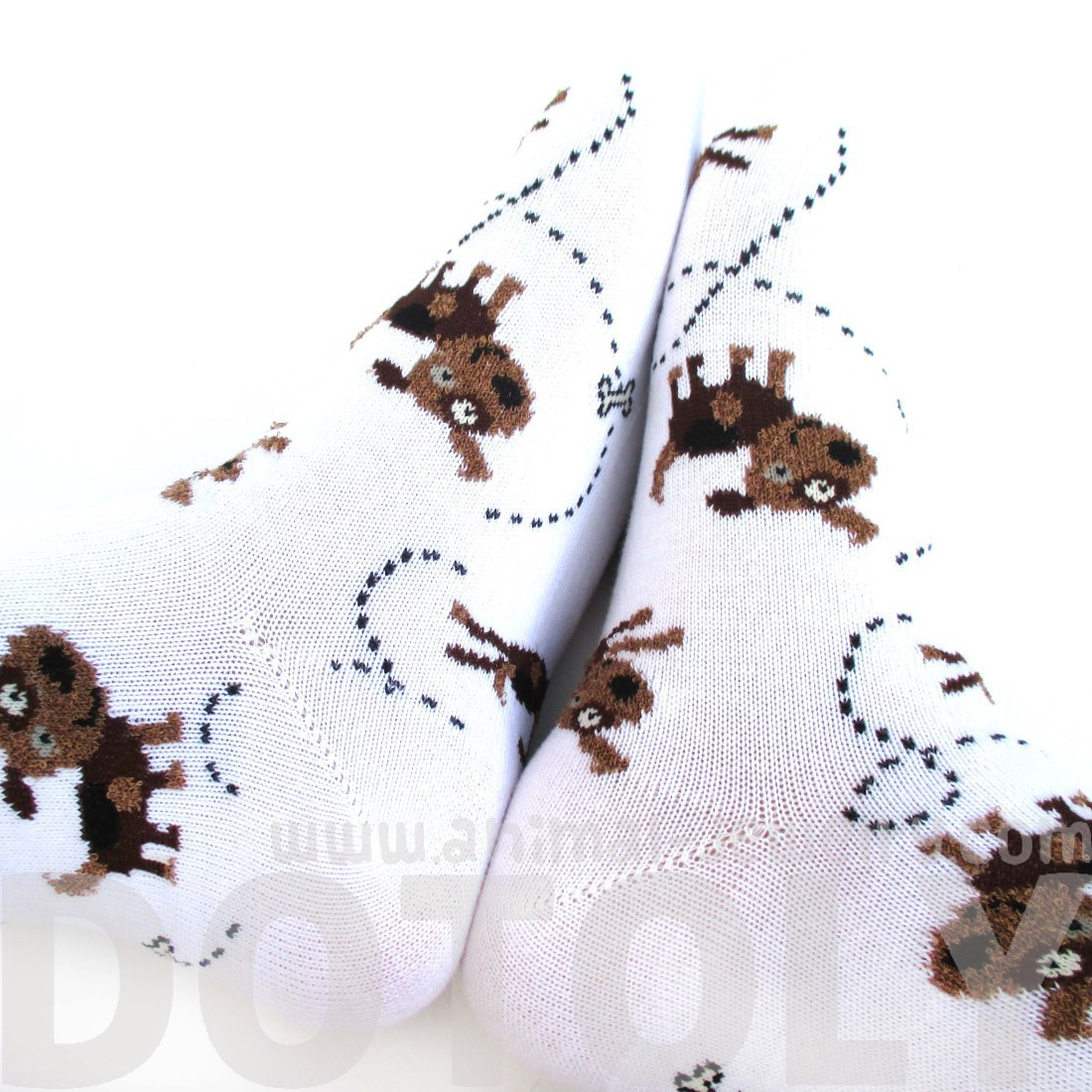 Adorable Puppy Dog and Bone Novelty Print Calf High Socks for Women in