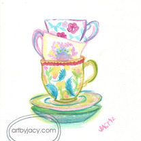 "Tea for Three" Matte Print Watercolor Vintage Illustration