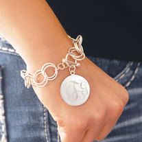 Sterling Silver Plate Double Link Monogram Hampton Charm Bracelet with Toggle