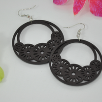 Black wooden flower carvings circle fish-hook earrings