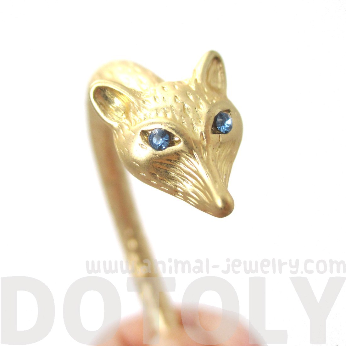 Classic Fox Face Shaped Animal Wrapped Bangle Bracelet in Gold · DOTOLY Animal Jewelry · The