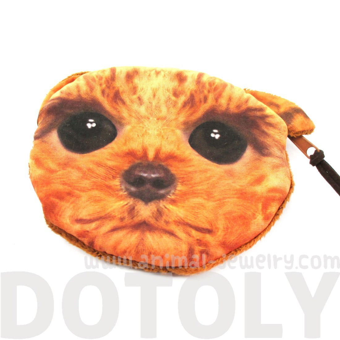 Toy Poodle Puppy Dog Face With Big Eyes Shaped Soft Fabric Zipper Coin