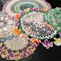 5 Vintage Crocheted Floral Doilies - Unique Multi Floral