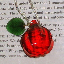Red Bling Cherry Gem Rockabilly Necklace Green Leaf Pendant Silver Chain Charms