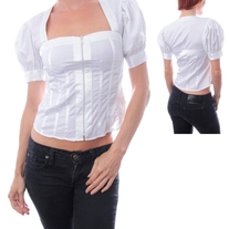 In S, L, & XL - White Rockabilly Blouse Sweetheart Neck Corset Top Puff Sleeve Shirt