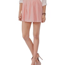 L forever 21 peach pink flower embroidered chiffon full mini skirt