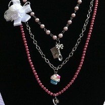 Pink Pearl Blue Cupcake Silver Bow Spoon Cards Charm Teacup Pendant Necklace