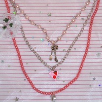 Pink Sweet Tea Party Pearl Charm Necklace w cake fork & spoon pendants