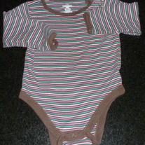 Brown/Teal/Pink/White Stripe Long Sleeve Onesie-Old Navy Size 6-12 Months