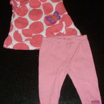Pink Polka Dot Short Sleeve Butterfly Shirt with Matching Stripe Pink/White Pants-Just One You Size 0-3 Months  CLM1