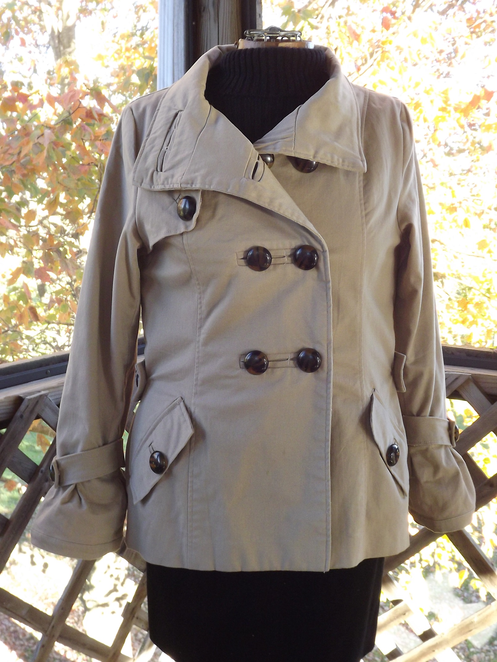 Womens Canvas Trench Coat, Short Brown Coat, Size Large · Don't U Want
