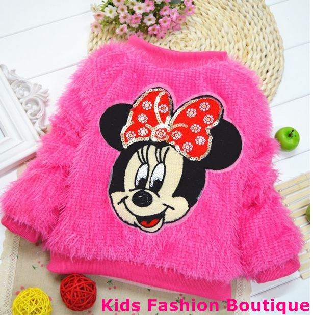Kids Fashion Boutique Girls Hot Pink Minnie Mouse Soft Fuzzy Sweater