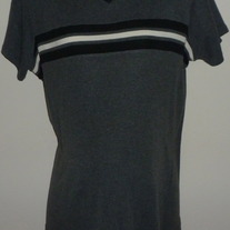 Gray Short Sleeve Shirt with Black/White Stripe-Dividends Maternity Size Medium  CLLO