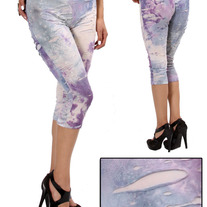 In S M & L - pastel purple blue galaxy rip cosmo short capri leggings