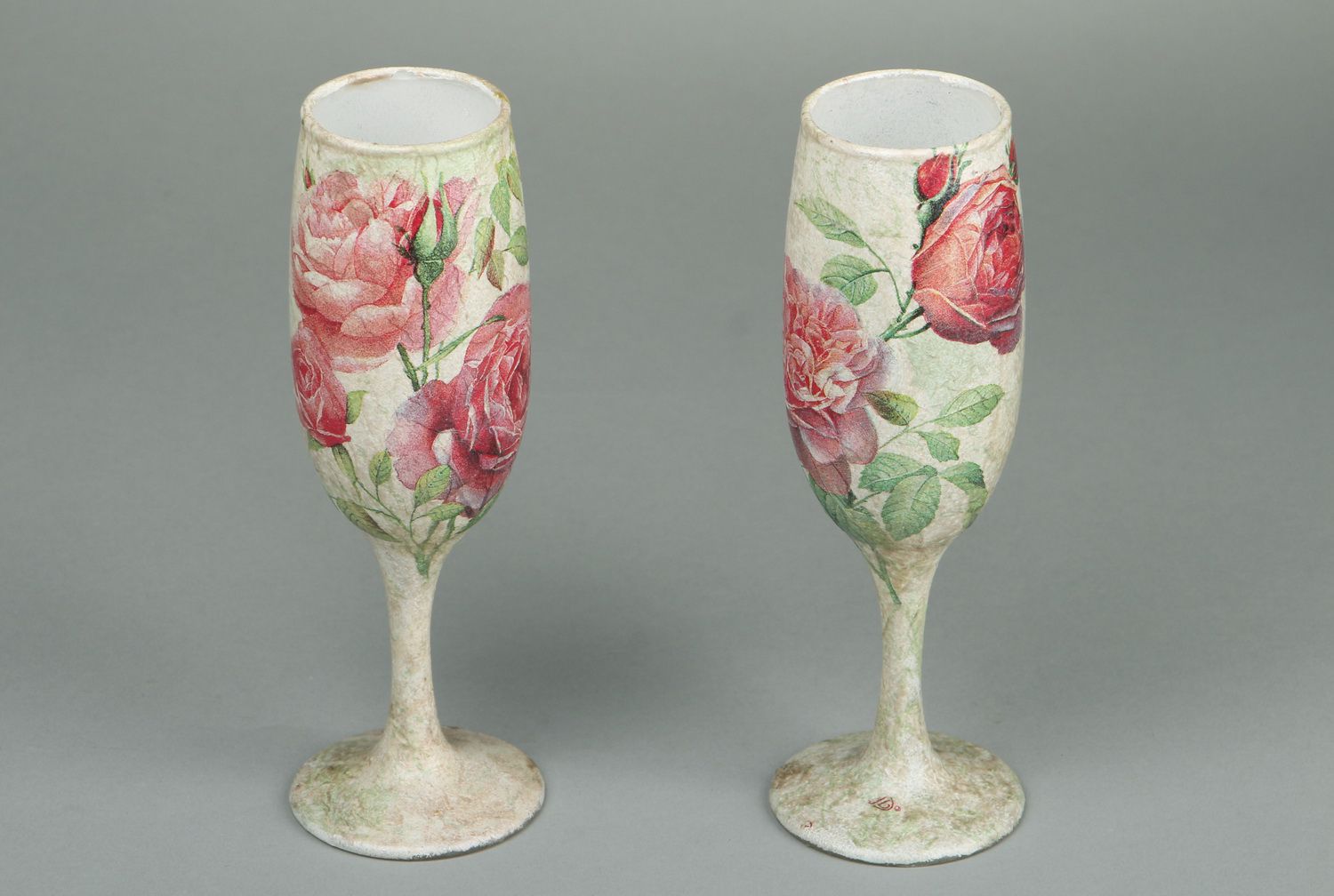 Wine glasses, decoupage technique perfect gift idea decorative wedding