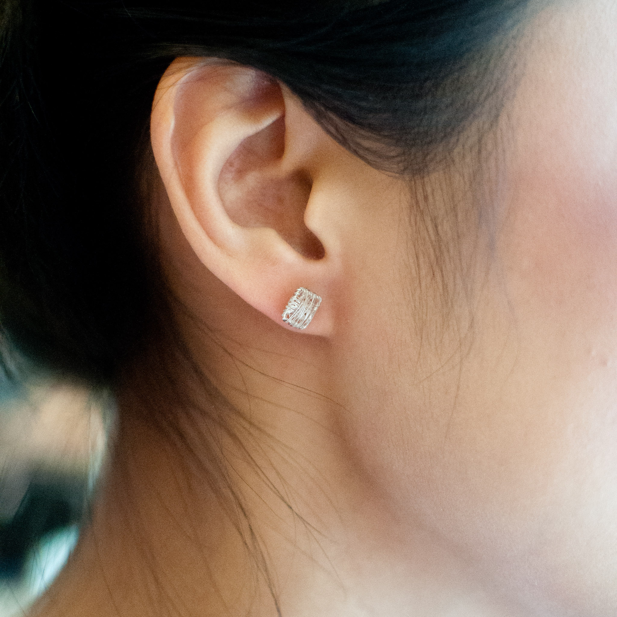 7mm Sterling Silver Square Wire Wrap Earrings, Vintage Wedding Earrings