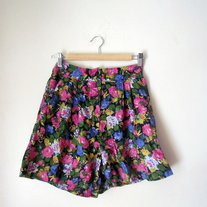 Vintage Super High Waist Wide Floral Shorts (Skirt-Like SKORT)