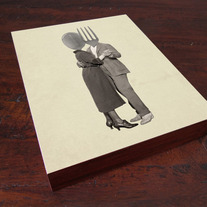 Slow Dancing Utensils Spoon and Fork - Wood Block Print