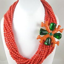 Kenneth Jay Lane CORAL TORSADE NECKLACE & EARRING SET