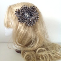 big diamond rhinestone jewel brown black leopard spot wild print peony hair flower clip