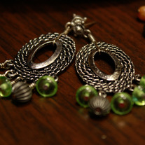 Silver and Green Glass Post Earrings