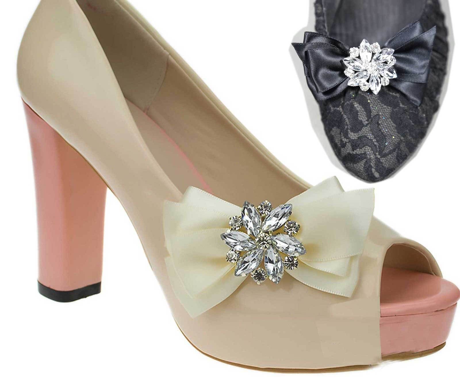 Black/Ivory Butterfly Bow Rhinestone Crystal Wedding Bridal Shoe Clips