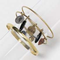 brass bronze black dangle charm believe bracelet bangle set