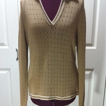 M - Brioni Italy khaki brown pullover cotton knit sweater uniform long sleeve