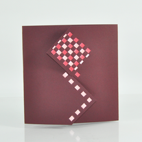 Handcrafted Metallic Red and light pink double top squares plaid checkered plum square card