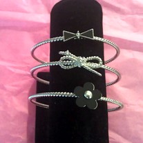 Stacked Flower & Bow Bangles (Silver)