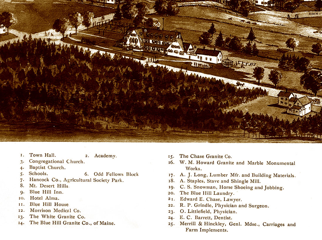 Blue Hill, Maine in 1896 Bird's Eye View Map, Aerial, Panorama