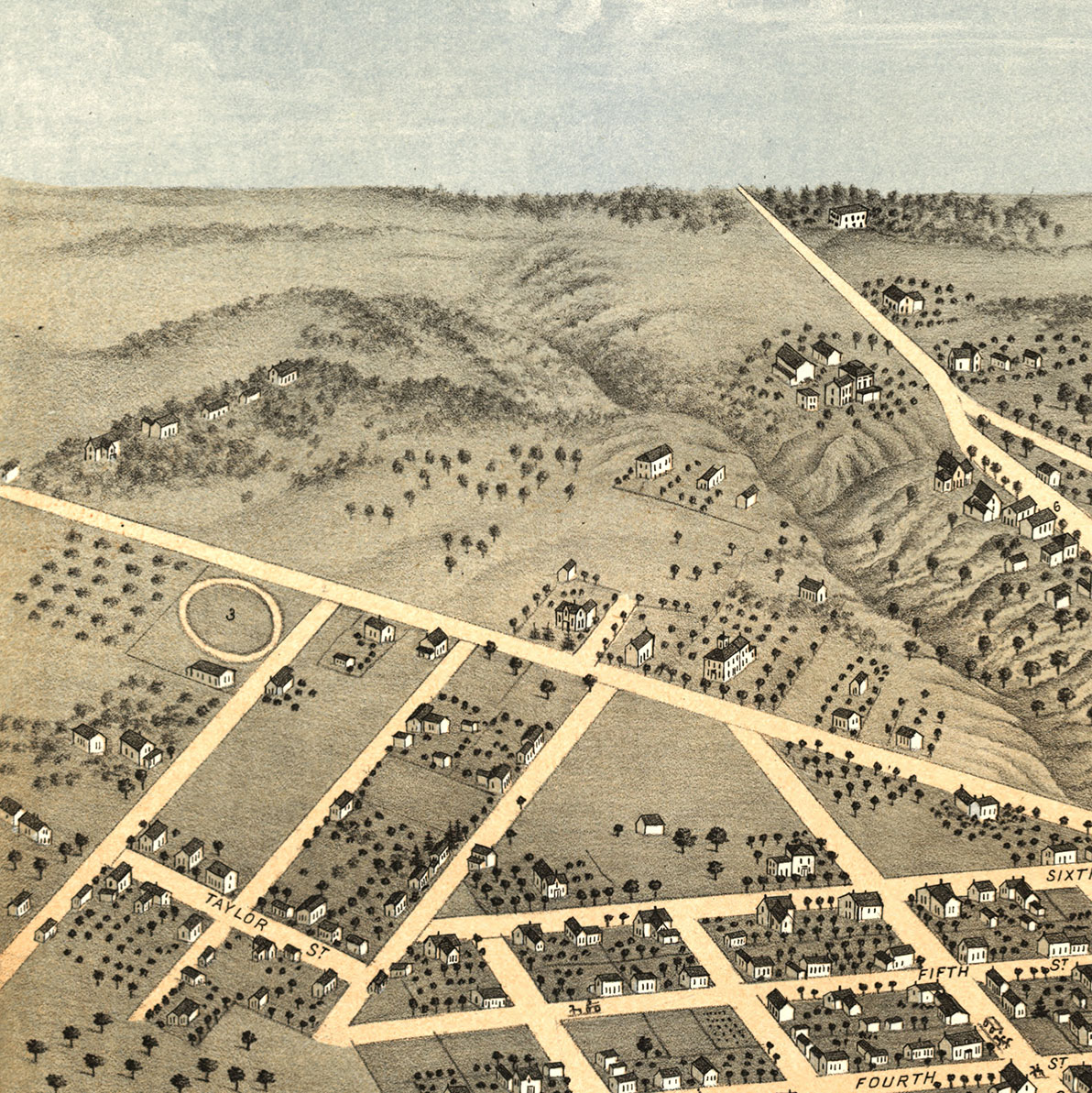 Attica, IN in 1869 Bird's Eye View Map, Aerial Map, Panorama, Vintage
