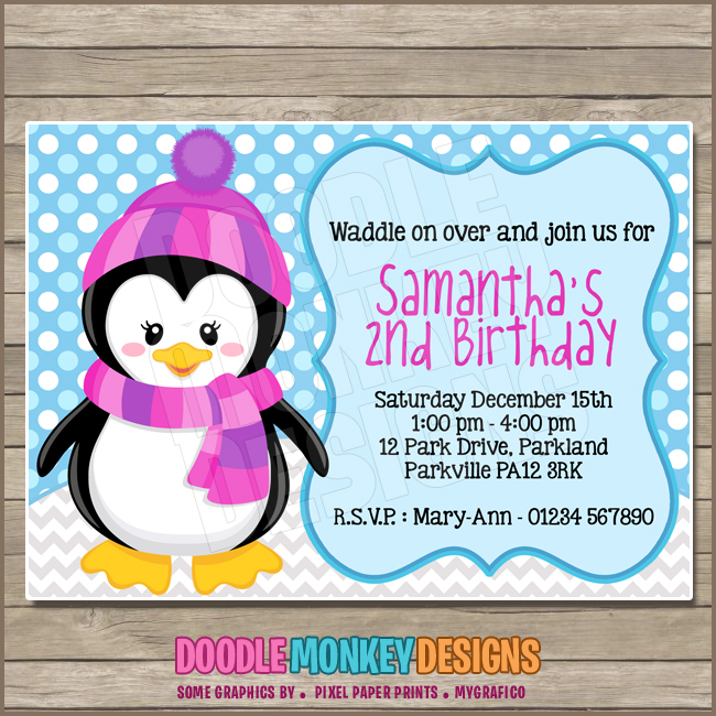 Penguin Girl Party Invitation Diy Printable Digital Invite