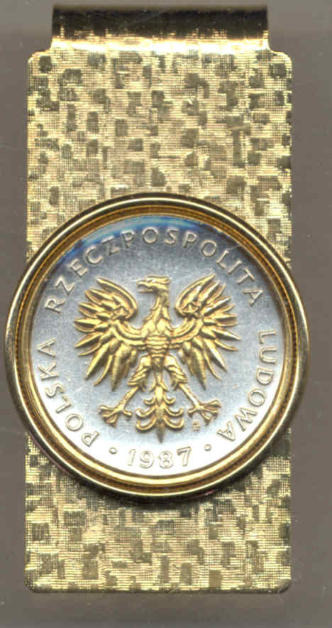 Polish 5 zlotych Eagle 2-Toned Gold on Silver Folding Money clip