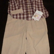 Red/White Plaid Shirt with Matching Corduroy Pants-NEW-Small Wonders Size 6-9 Months