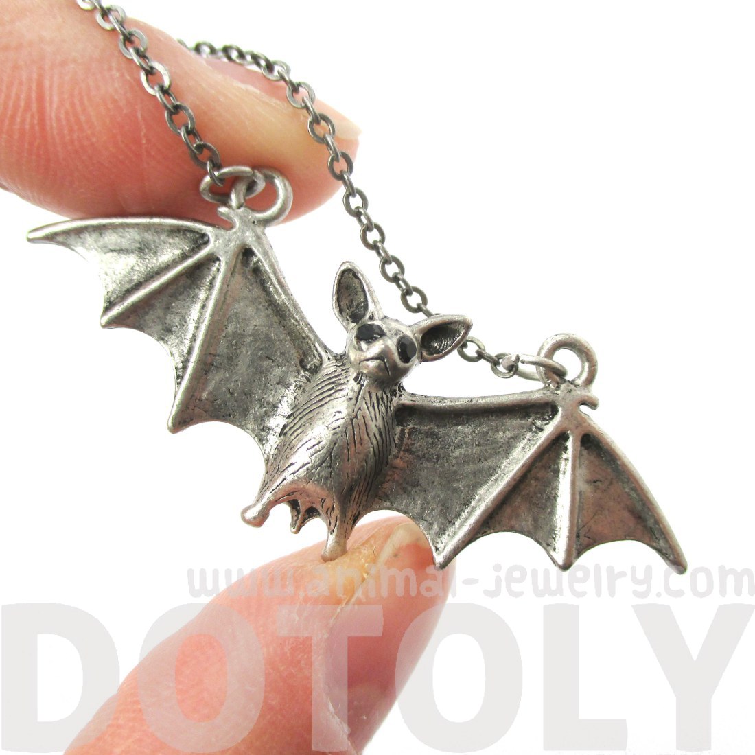 3D Realistic Bat With Spread Wings Animal Shaped Pendant Necklace in