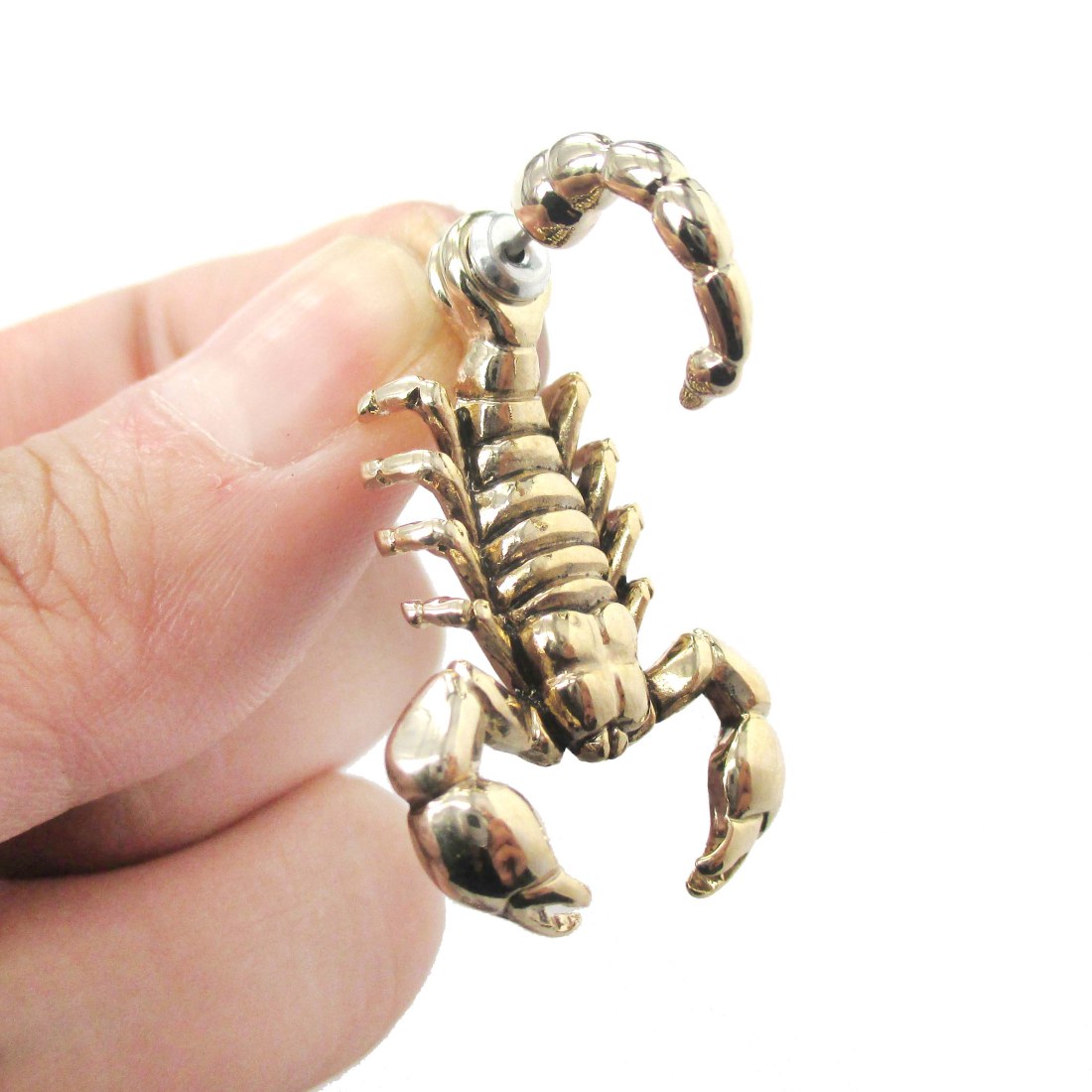Fake Gauge Realistic Scorpion Shaped Animal 3D Two Part Stud Earrings