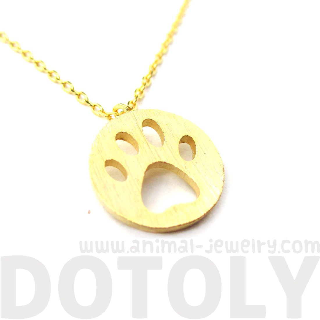 Dog Paw Print Dye Cut Coin Shaped Animal Charm Necklace in Gold