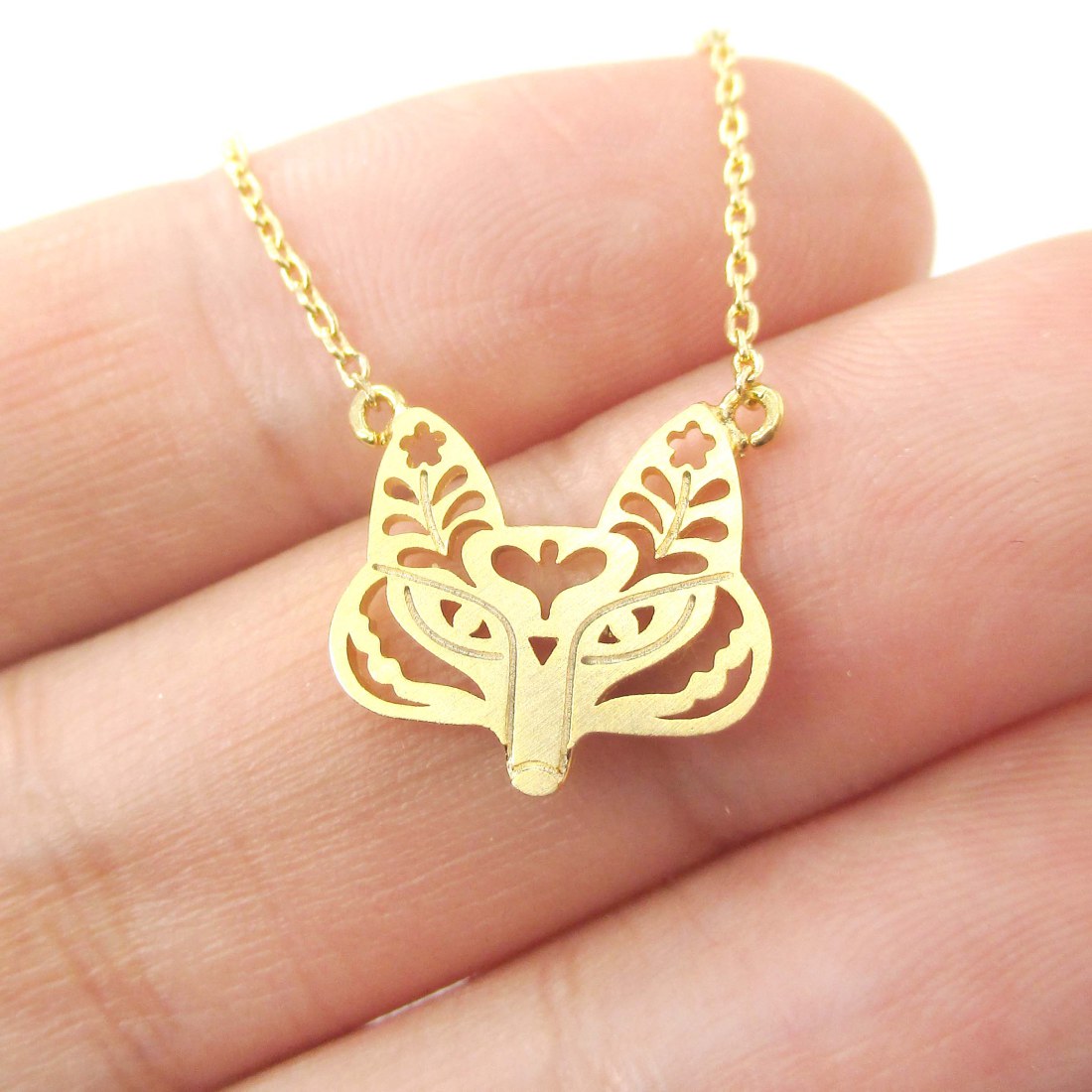Small Fox with Floral Filigree Cut Out Shaped Animal Charm Necklace in