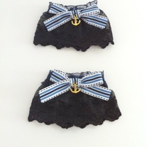 navy blue black embroidered lace wrist cuffs gold anchor charm wristlets
