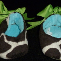 Animal Print Booties with Green Ribbon-Size 0-6 Months