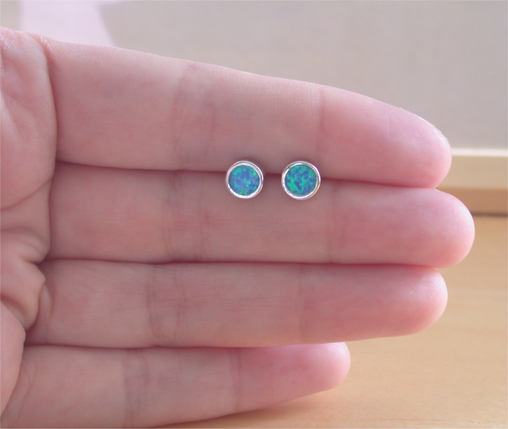 925 Blue Opal Stud Earrings/6mm Blue Opal Stud Earrings/Opal Jewellery