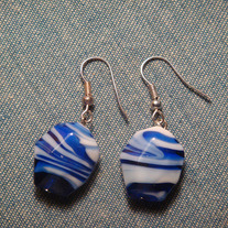 Blue & White Lampwork Glass Stripe Earrings