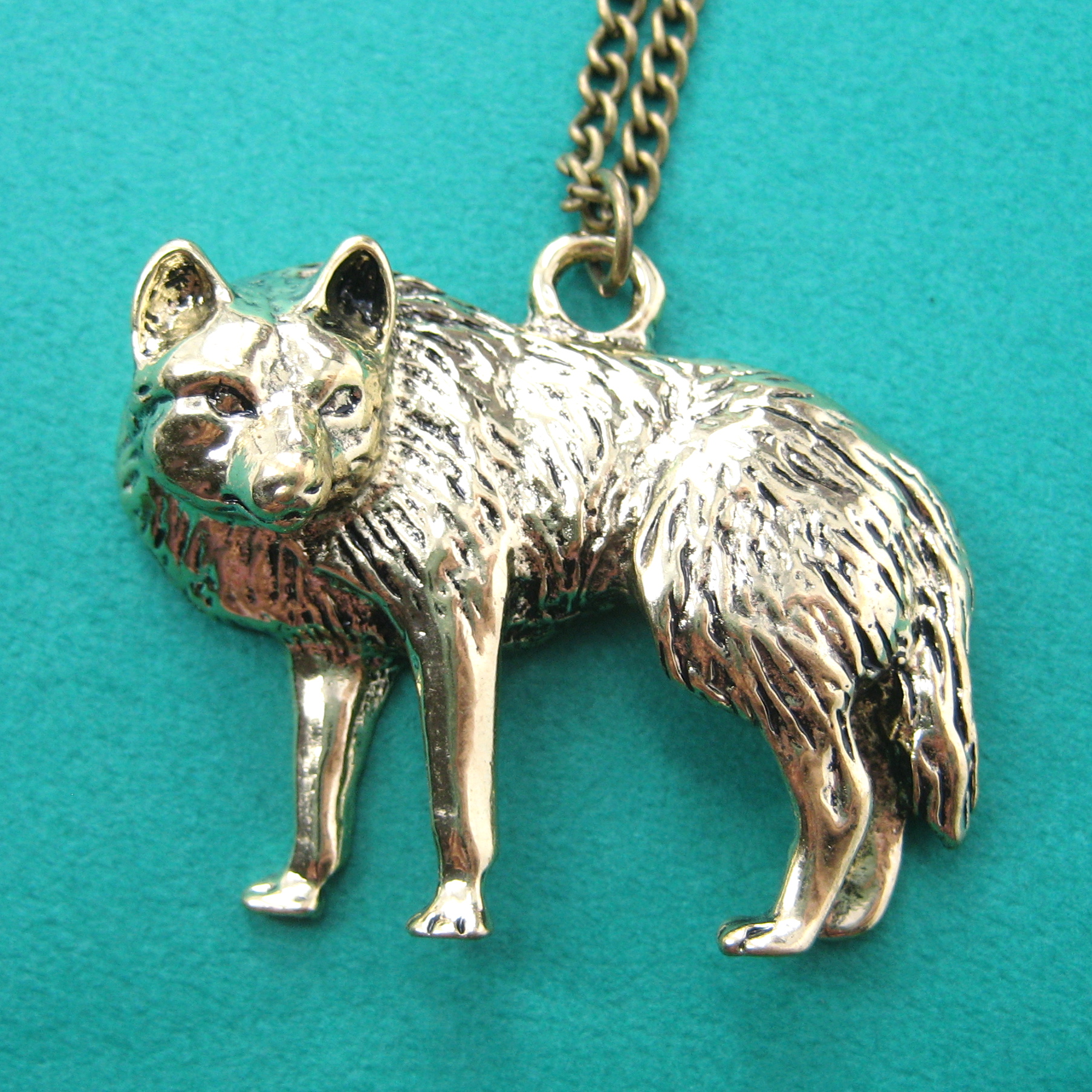 Cute Wolf Fox Animal Pendant Necklace in Bronze · DOTOLY Animal Jewelry